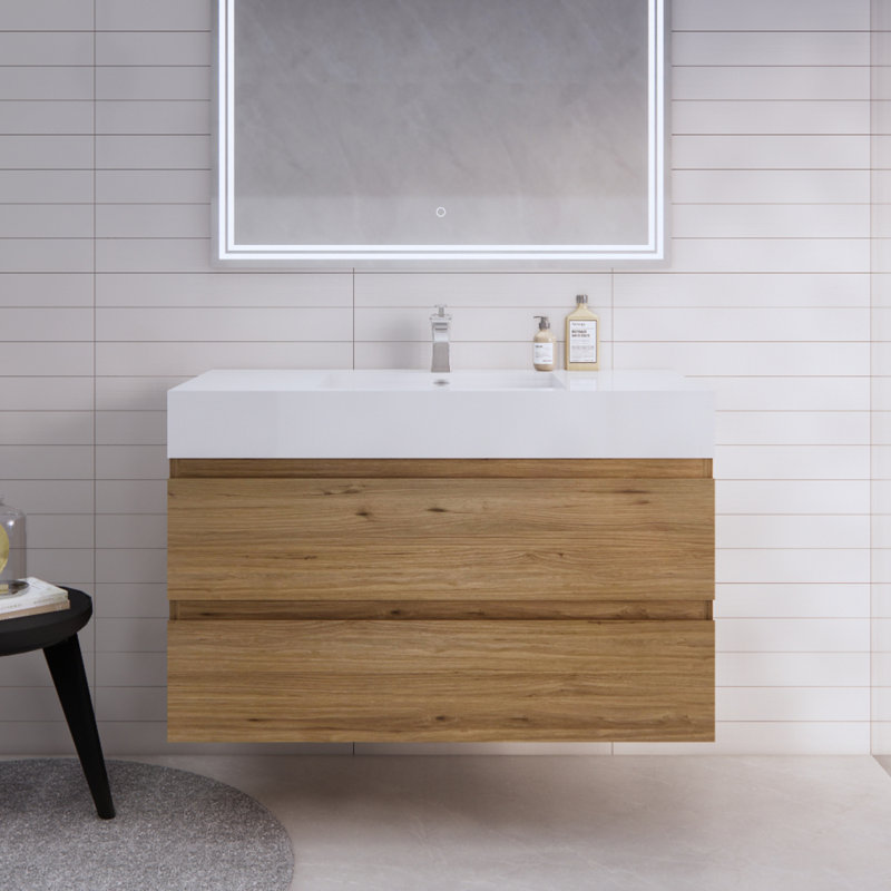 Babajide 42'' Single Bathroom Vanity with Acrylic Top, Natural Oak
