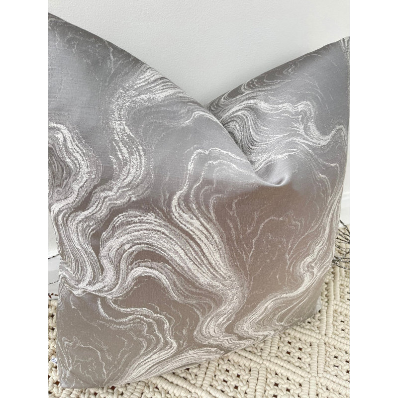 Abstract Navy Square Throw Pillow Cover, Silver