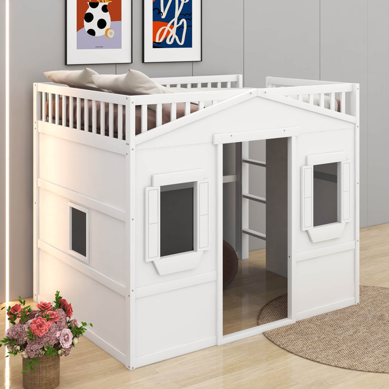 Full House Loft Bed With Ladder, White