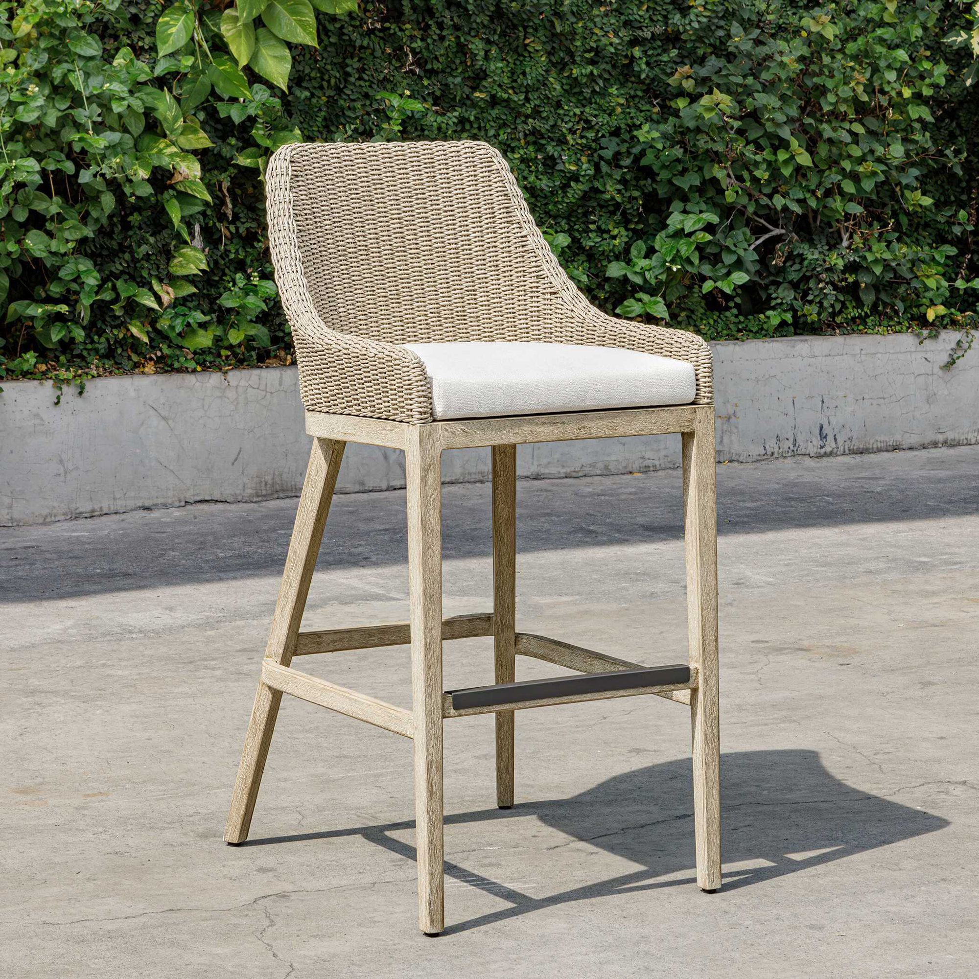 Amey Outdoor Wicker Counter Stool, 32.25"