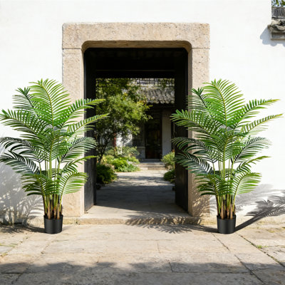Paquet de 2 plantes artificielles de 70 po en forme de palmier aréca en pot - Faux palmier tropical en soie pour l'intérieur et l'extérieur
