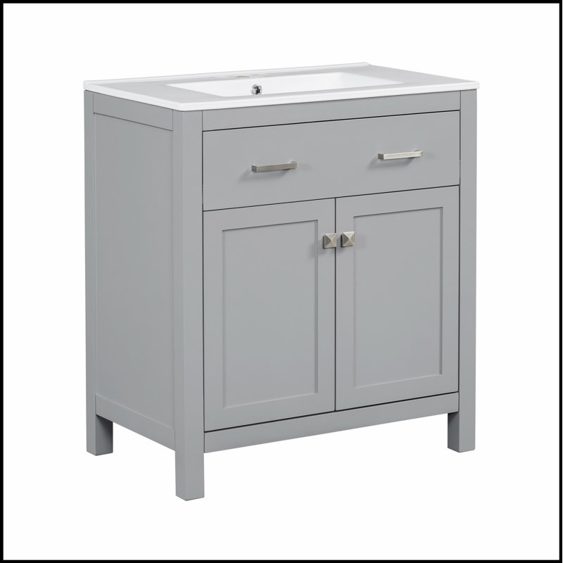 Meuble-lavabo moderne de 30 pouces avec lavabo en céramique, portes à fermeture douce et tablette réglable pour un rangement efficace