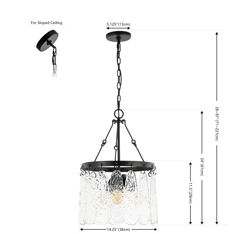 Black Iron and Crystal 3-Light Chandelier