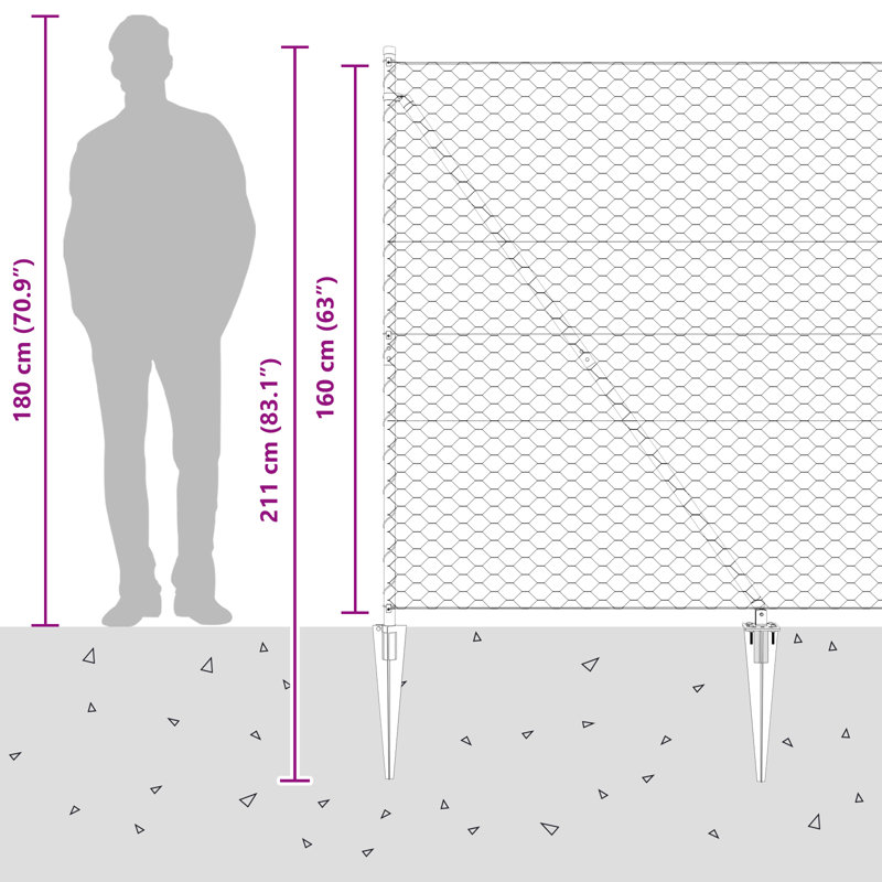 Vidaxl Hexagon Fence Steel, Grey, 160cm H x 1000cm W