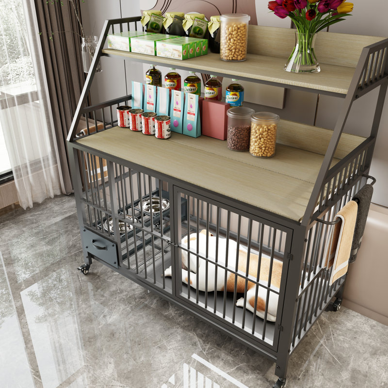 Cage pour animaux polyvalente avec construction robuste et options de rangement pratiques, Beige/noir