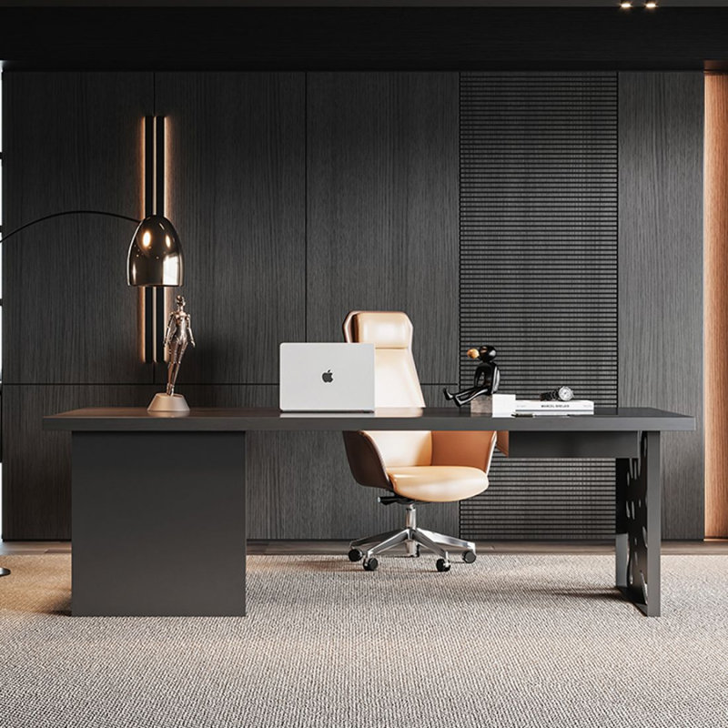 Bureau d'écriture rectangulaire en bois massif noir avec tiroirs, H 29,53 po x l 62,99 po x P 31,5 po
