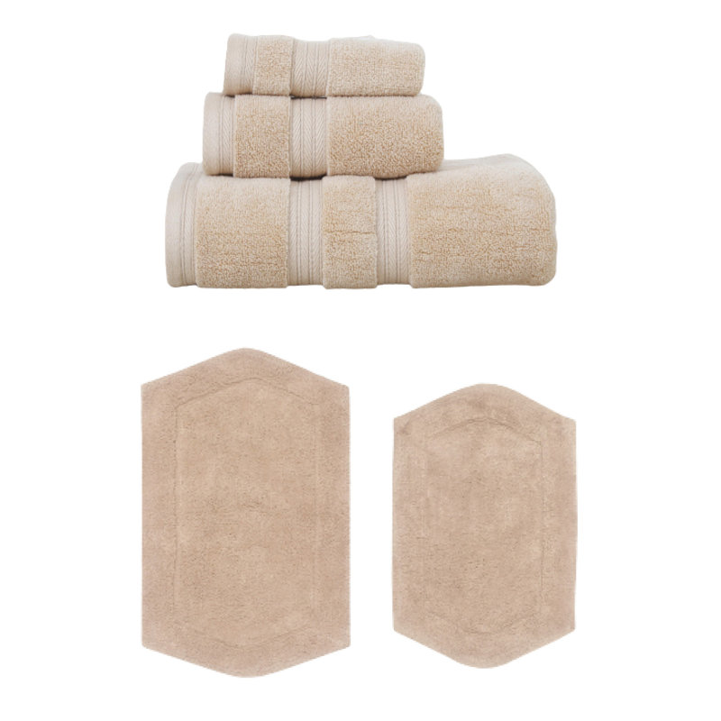 Ensemble de serviettes de bain 3 pièces et 2 tapis de bain 2 pièces Waterford, corail, Lin
