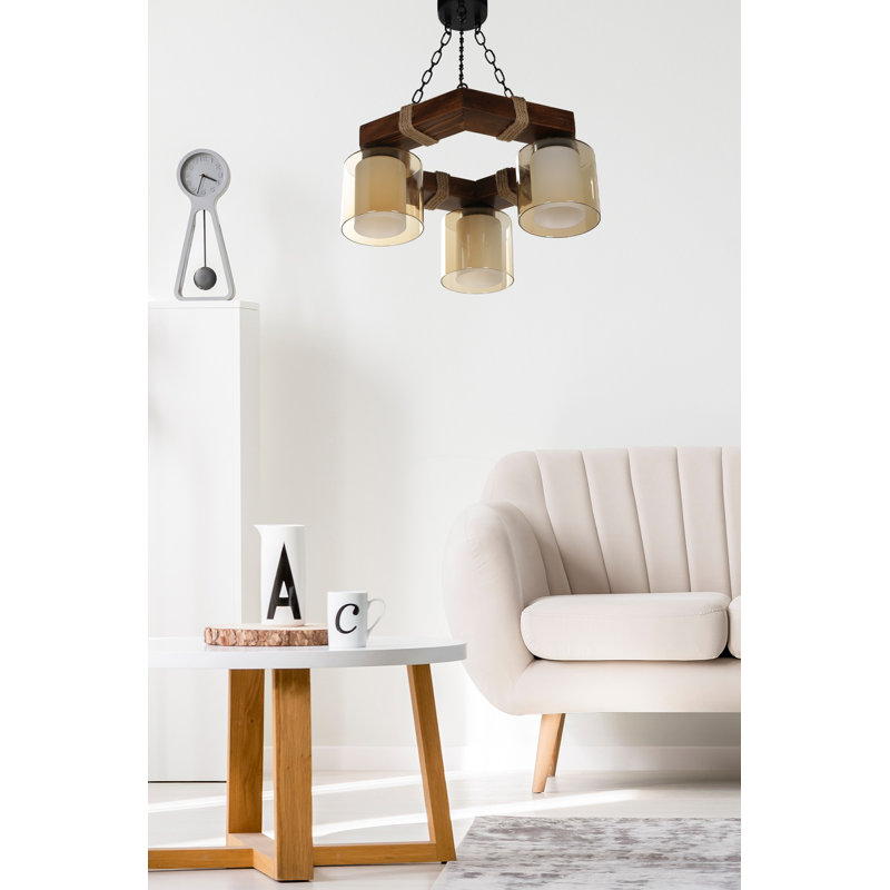Lustre 3 lumières à abat-jour Posey, Brun foncé