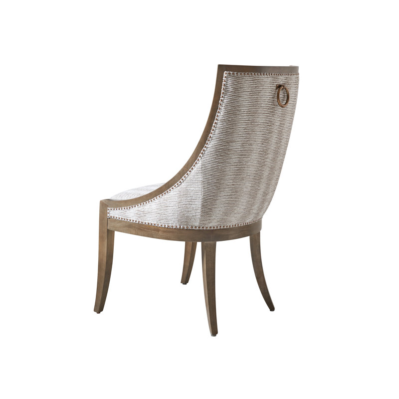 Chamberlain Upholstered Back Side Chair, Harbor Gray, Ivory/Tan Rayon Blend, Old Brass