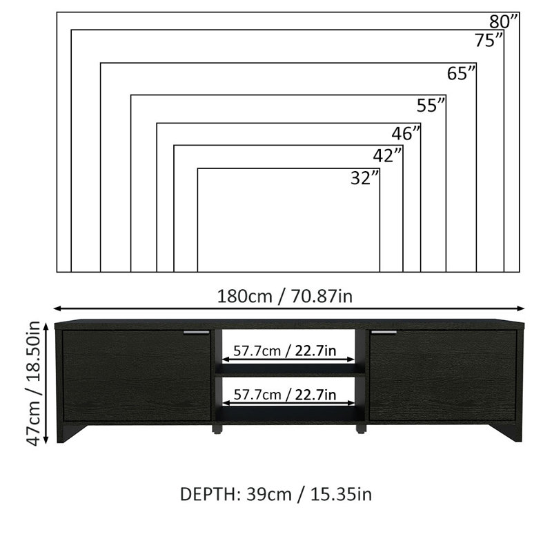 Modern Black Engineered Wood 71" Entertainment TV Stand