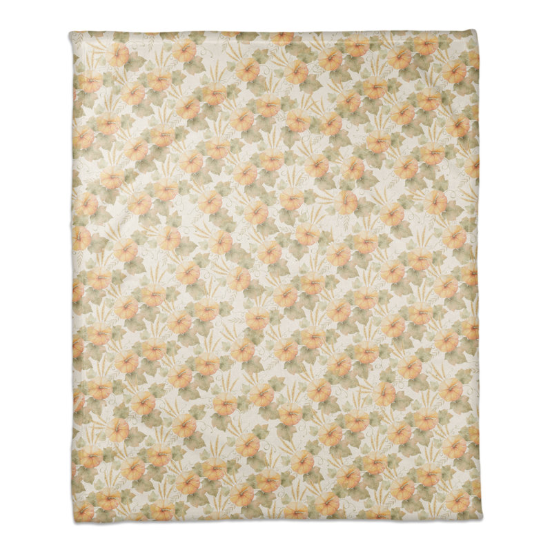 Watercolor Pumpkin Fleece Throw Blanket, 50" x 60", Machine Washable