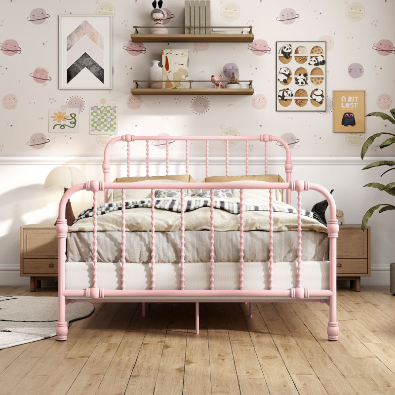Wren Metal Spindle Panel Bed, Full, Pink