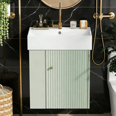 Floating Bathroom Vanity with Ceramic Basin and left side storage