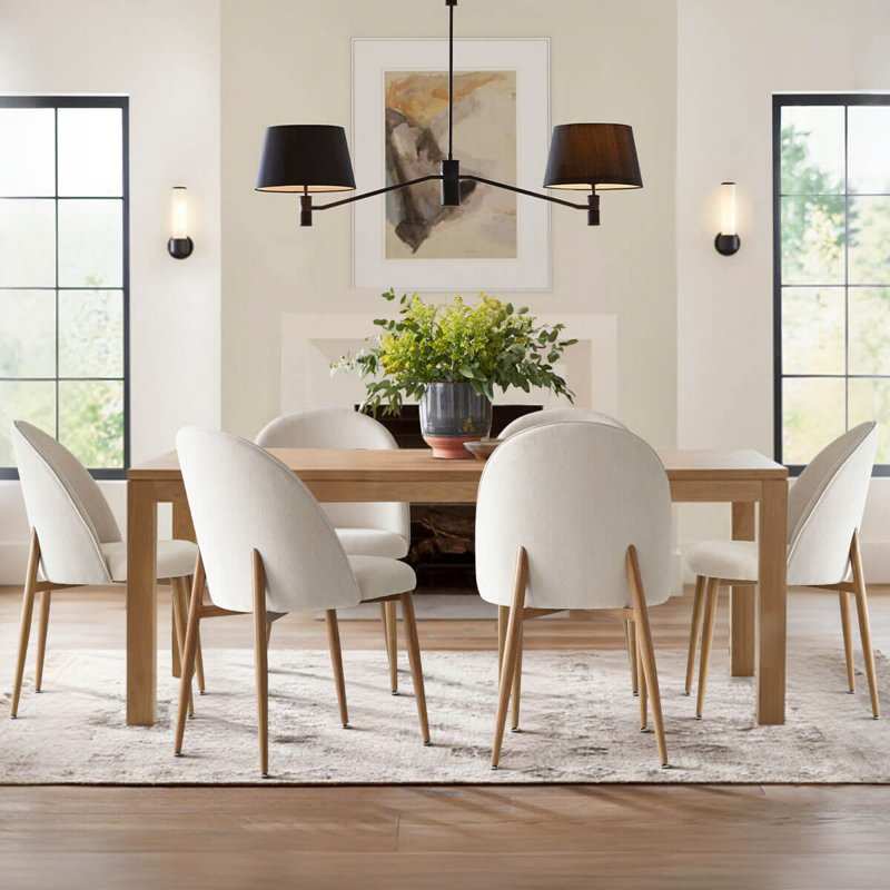 Jorge Upholstered Dining Chair With Metal Legs(Set of 6), Beige, Oak Wood