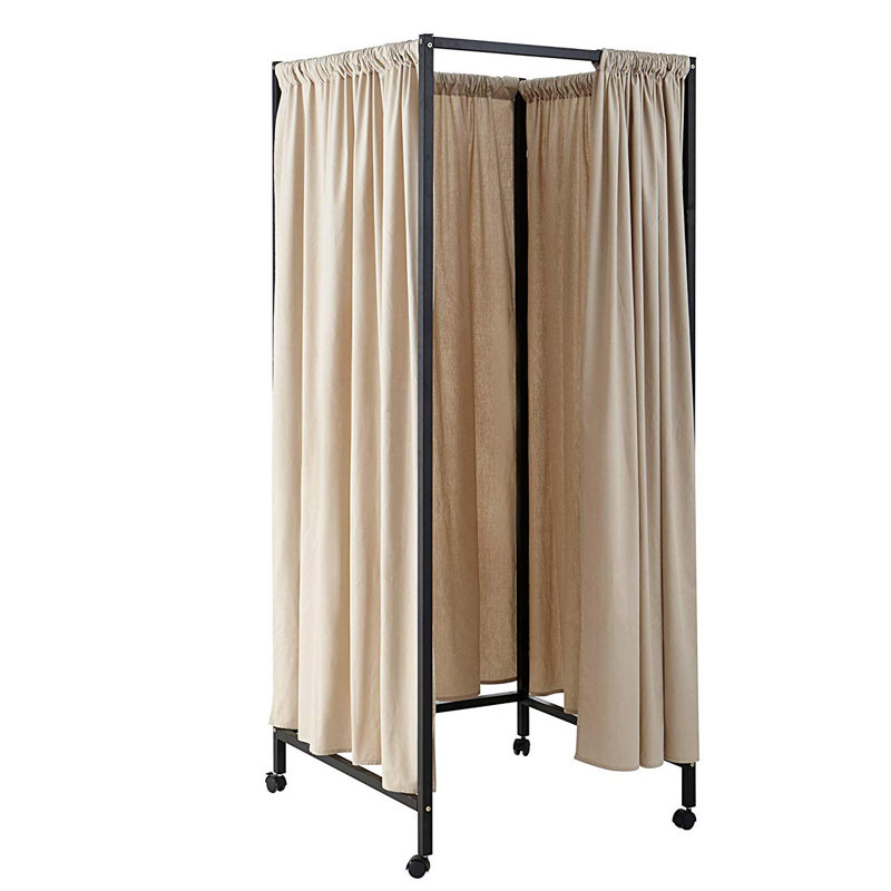 Cloison de vestiaire avec roues Dian Don't Look at Me, Structure noire / Tissu beige sépia et roulettes