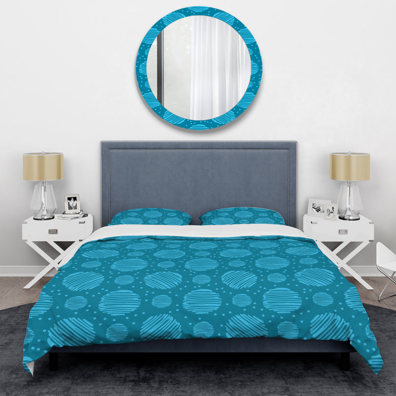 Motif de cercle bleu - ensemble de housse de couette abstrait - polyester microfibre