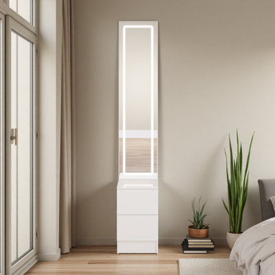 Length 11.8" X Width 15.7" X Height 63" LED Dressing Mirror Cabinet,Cosmetic Organizer Cabinet, Jewelry Cabinet, 3 Colors, Adjustable Brightness