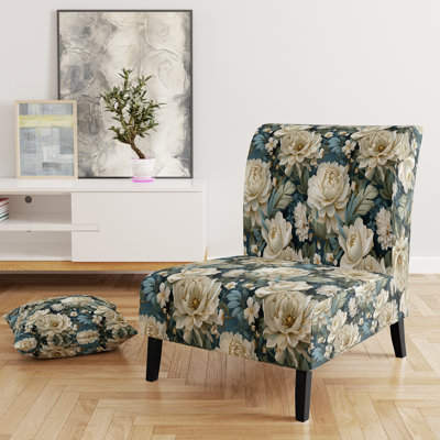 Fauteuil de chambre rembourré beige et vert naturel Damas Serenity