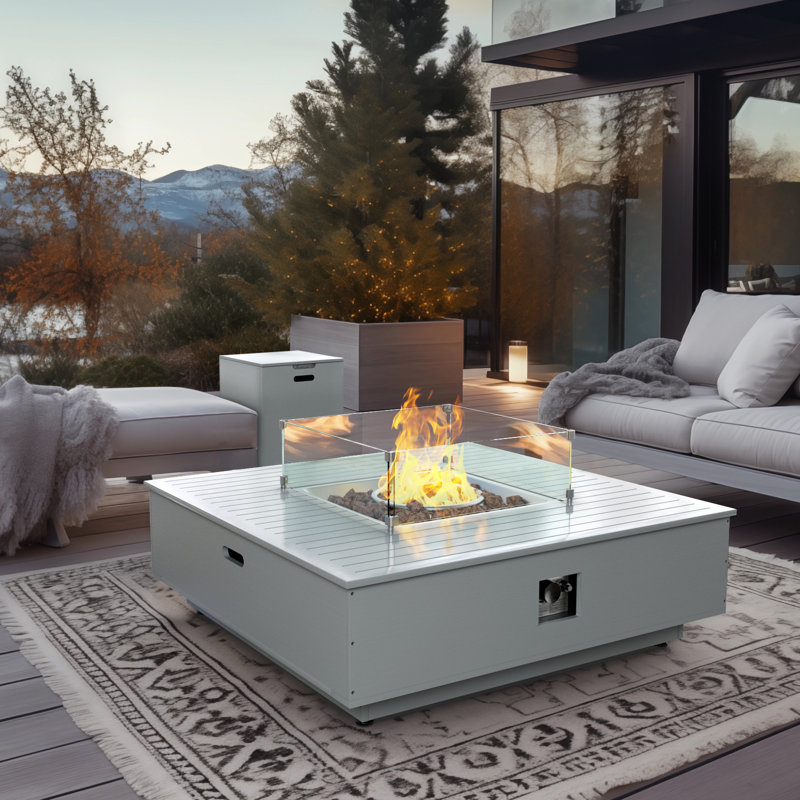 Shantana Square Lumber Propane Smokeless Fire Pit Table with Hidden Fuel Tank, Gray