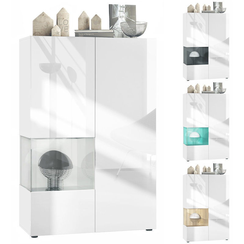 Alhassane Display Cabinet, White/High-Gloss White