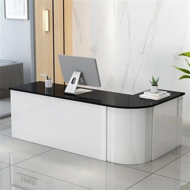 Ebern Designs L-Shape Laminate Reception Desk with Filing Cabinet ...