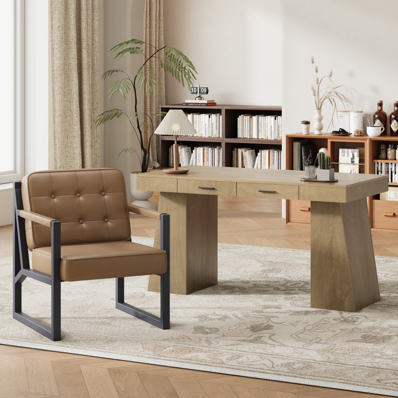 Ensemble table et chaises de salle à manger avec 2 tiroirs et chaises assorties, Brun, Marron clair