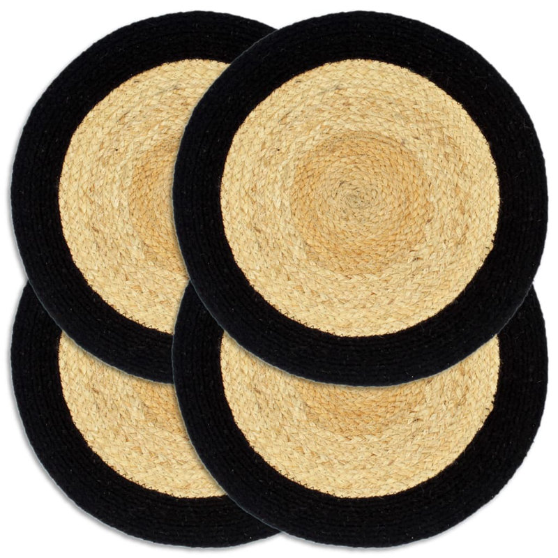 Brancaster No Pattern Round Placemat, Natural/Black