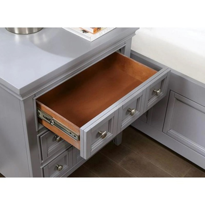 Transitional Gray Solid Wood Nightstand - 3-Drawers, Round Knobs, Bedside Table