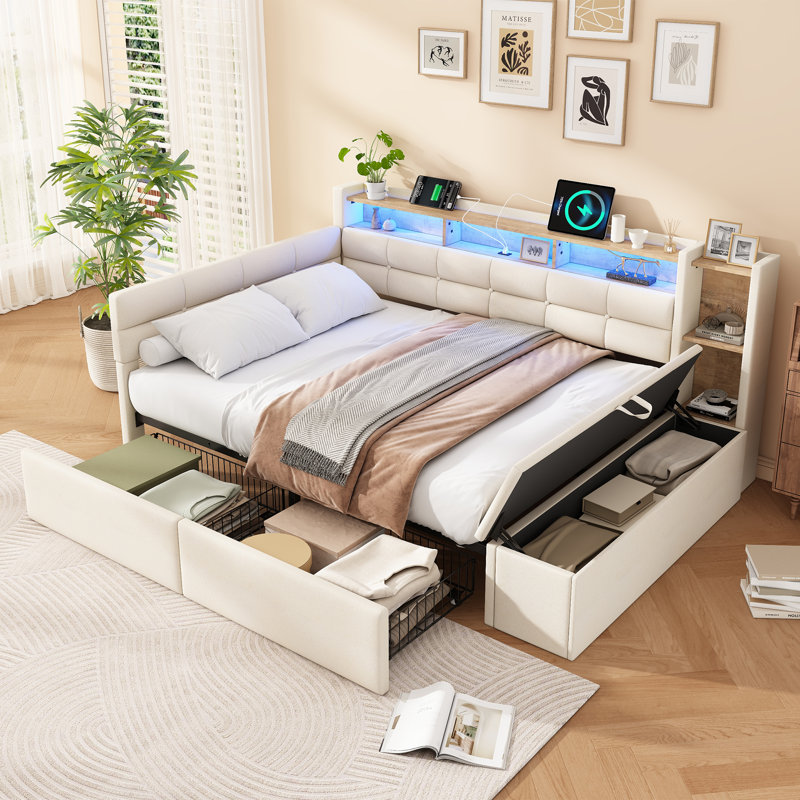 Upholstered Bed, Beige
