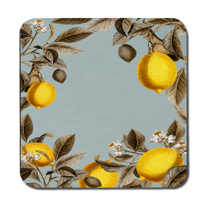 Designer Lemon Motif Placemat And Coaster Set With Wood Bottom And High End Print Technology Limited Edition