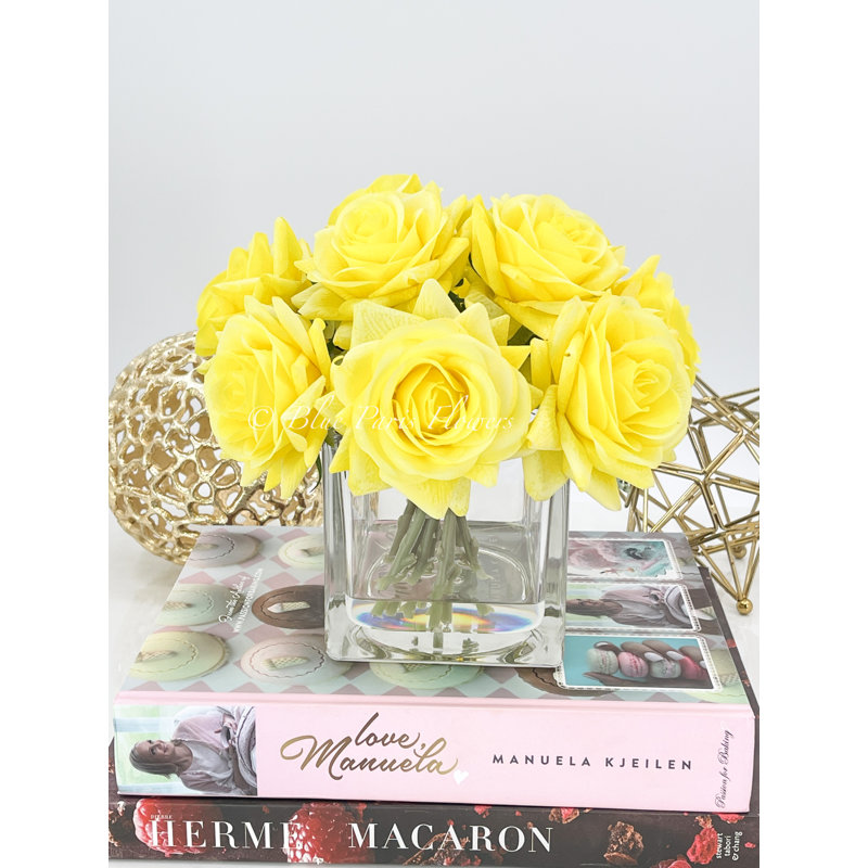 Centre de table artificiel Real Touch Rose, Jaune