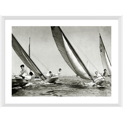 Young People Sailing in Their Racing Craft, in Los Angeles Harbour, California, Usa Framed