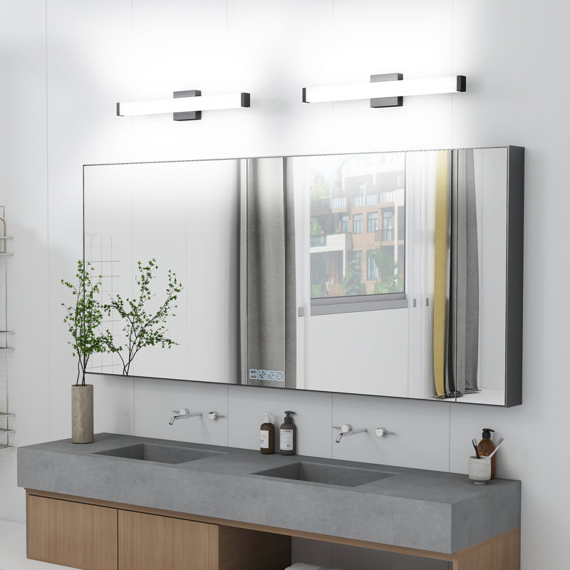 Applique murale pour salle de bain moderne à DEL, 14 W, Noir mat, H 2,8 po x l 24,8 po x P 4,3 po