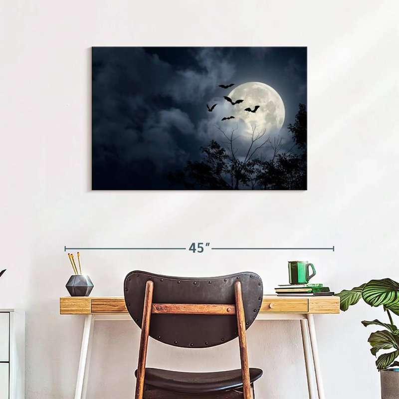 Brampt Flying Bats And Full Moon, 24" H x 36" W
