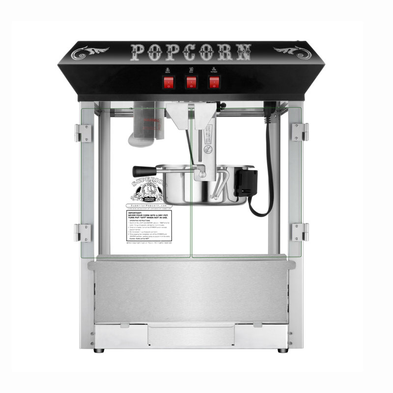 Hot and Fresh Countertop Popcorn Machine – 3 Gallon Popper – 8oz Kettle, Old Maids Drawer, Warming Tray, Scoop by Superior Popcorn Company (Black)