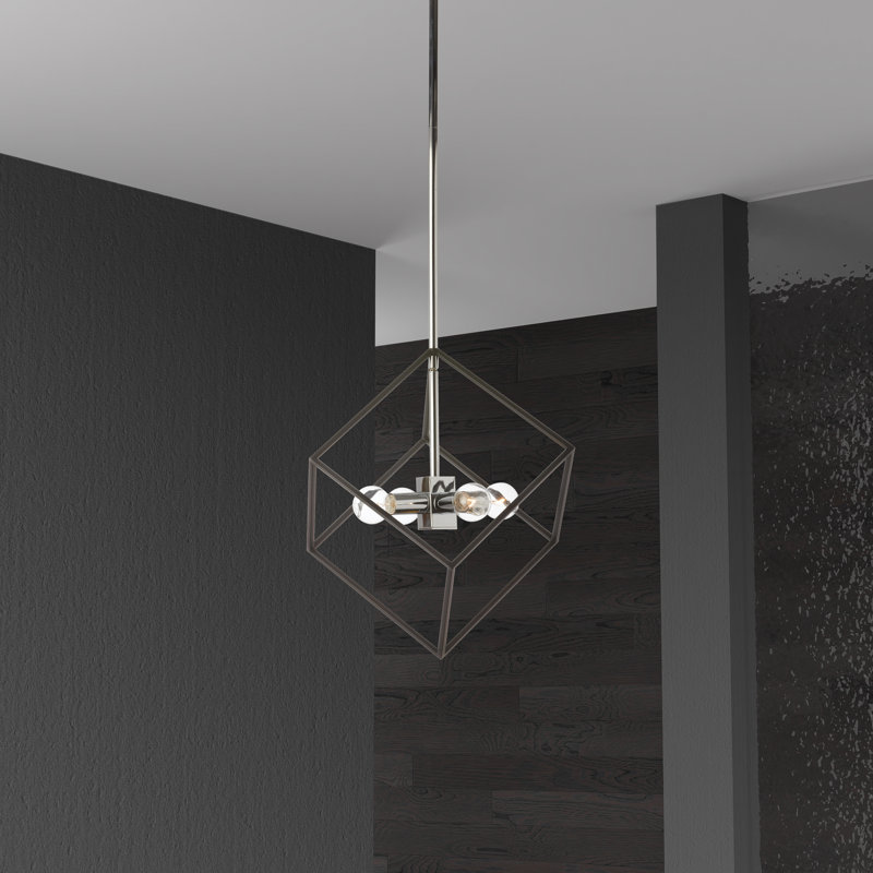 Lustre géométrique unique et remarquable à 4 lumières Elizabeth, Chrome poli