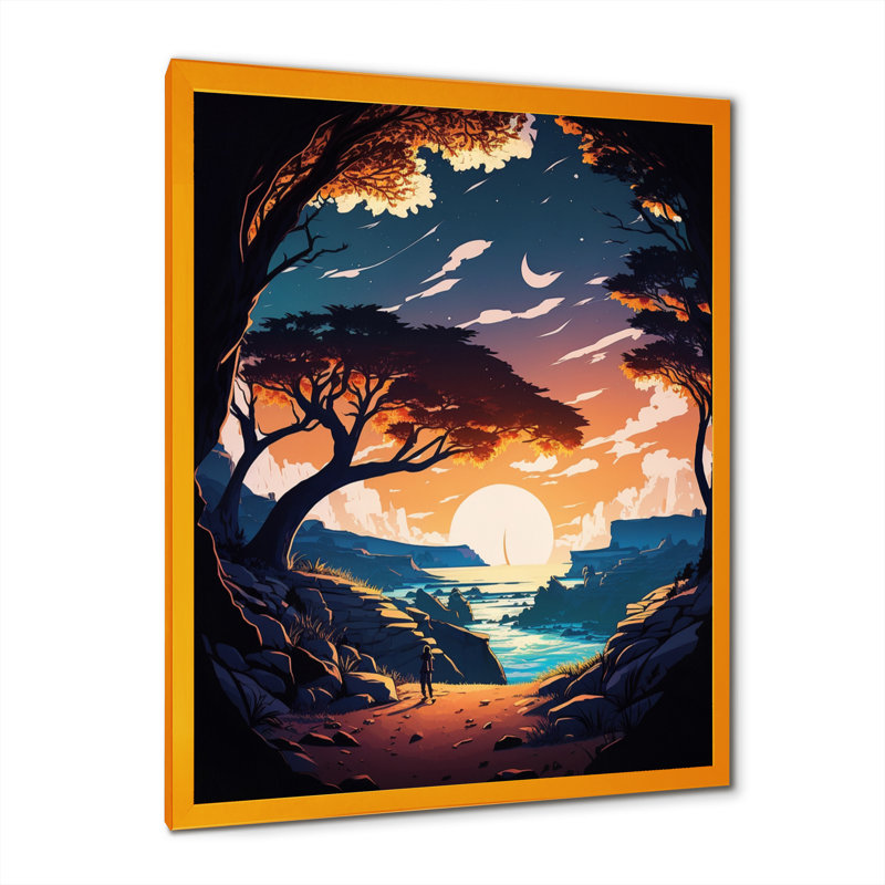 «Road to the Sunset III», reproduction sur toile, L 16 po x H 32 po, Cadre photo doré