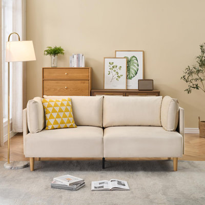 76" Sofa Couch, Comfy Upholstered Loveseat with Extra Deep Seats， Velvet Sofas & Couches with 2 Removable Armrest Pillows，Oversize 2-Seater Couches for Living Room