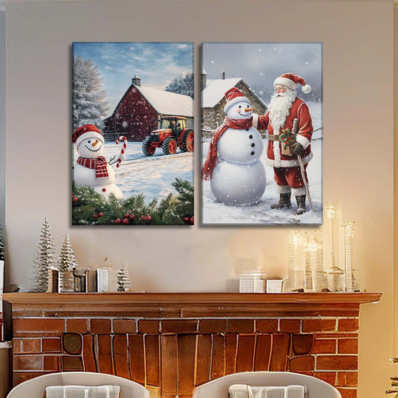 Santa Claus Red Barn Farmhouse Prints 30x40cm
