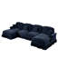 Canapé modulaire classique en U à 4 places avec accoudoirs évasés, jupes de plis à volants amovibles et pieds fuselés, repose-pieds en chenille bleue avec repose-pieds en nuage