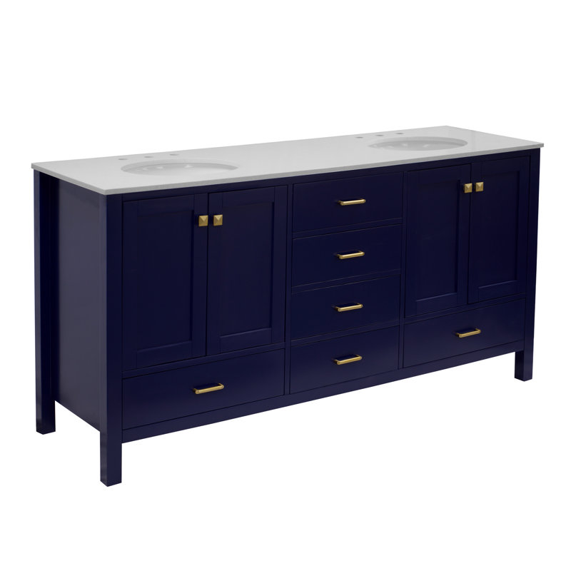 Ensemble de meuble-lavabo double 72 po Claudett, Bleu royal, Quartz
