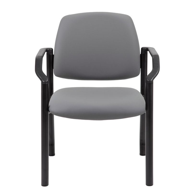 Vinyl Seat Reception Chair with Metal Frame, Gray, Black