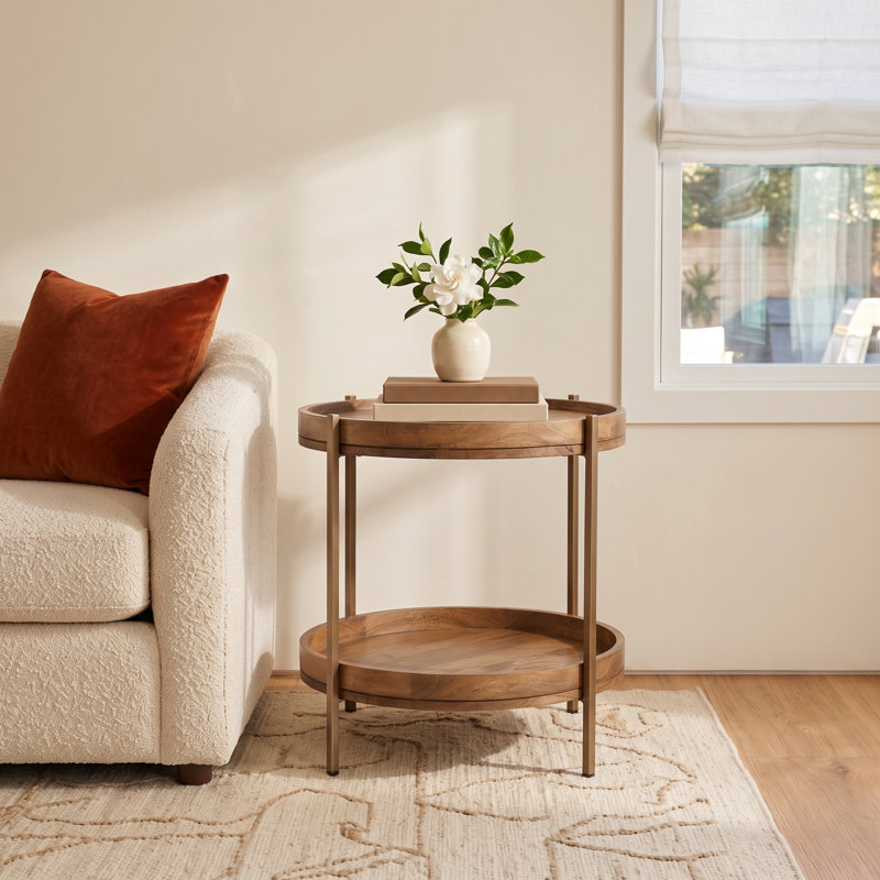 Inira End Table with Storage, Natural Brown