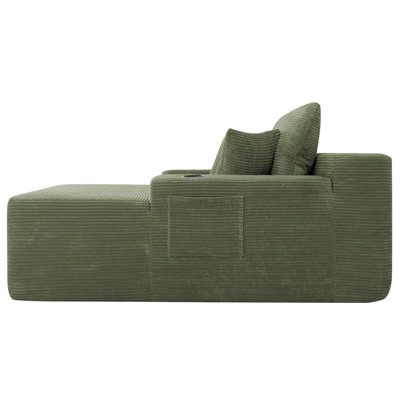 Oversized Chaise Lounge Chair - Upholstered Couch Cloud Boneless Chair,Deep Seat Sleeper Sofa with Cup Holders and Side Pockets,Comfy Reading Chair for Living Room