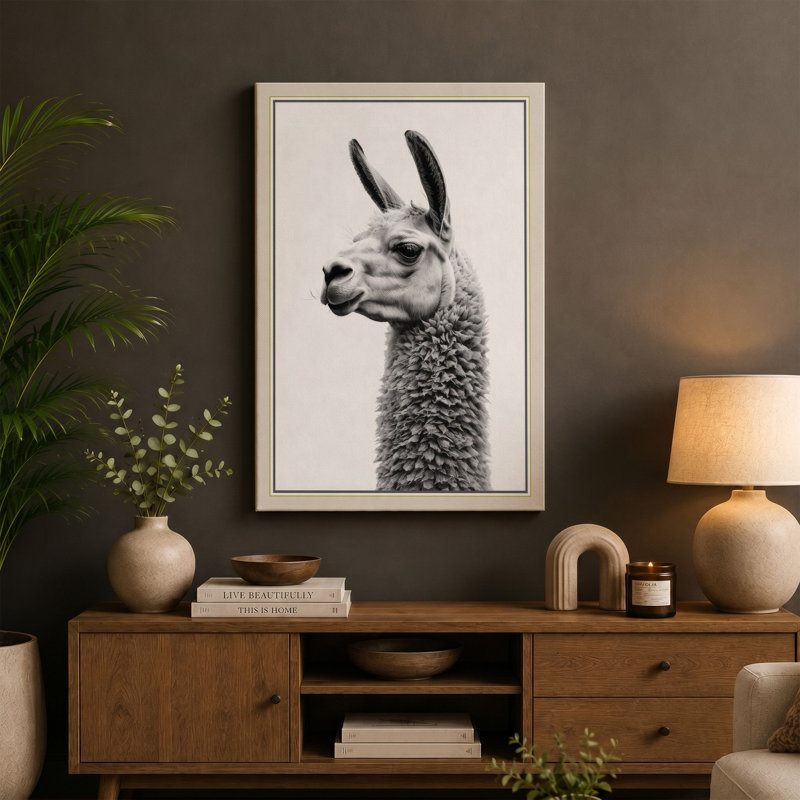 Llama Portrait Minimalist - Wrapped Canvas, 18x12 - 45.7 x 30.5 cm, Sage Border