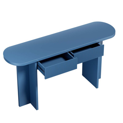 Mid-Century Fluted Console Table with Concealed Storage