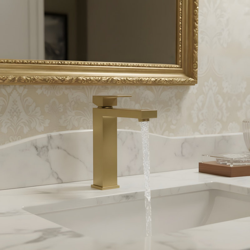 Modern Bathroom Sink Faucet with Single Handle, Brushed Gold
