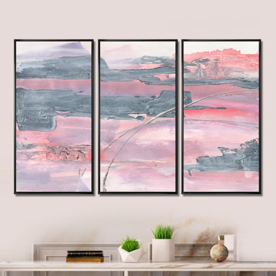 Ensemble de 3 peintures murales Durty Shabby Pink Blush II - Shabby Elegance