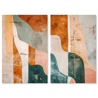 Citrus Wave Pair Canvas Print Abstract Wall Art Set by Art Remedy, Black Frame, 10 x 15