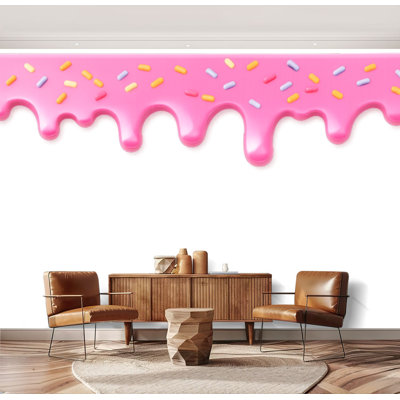 Wall Mural Peel and Stick Wallpaper Pink dripping frosting colorful sprinkles Doughnut glaze Sweet cream Self-Adhesive Removable Contact Paper Wall Decor for Living Room Bedroom 69"H x 96"W